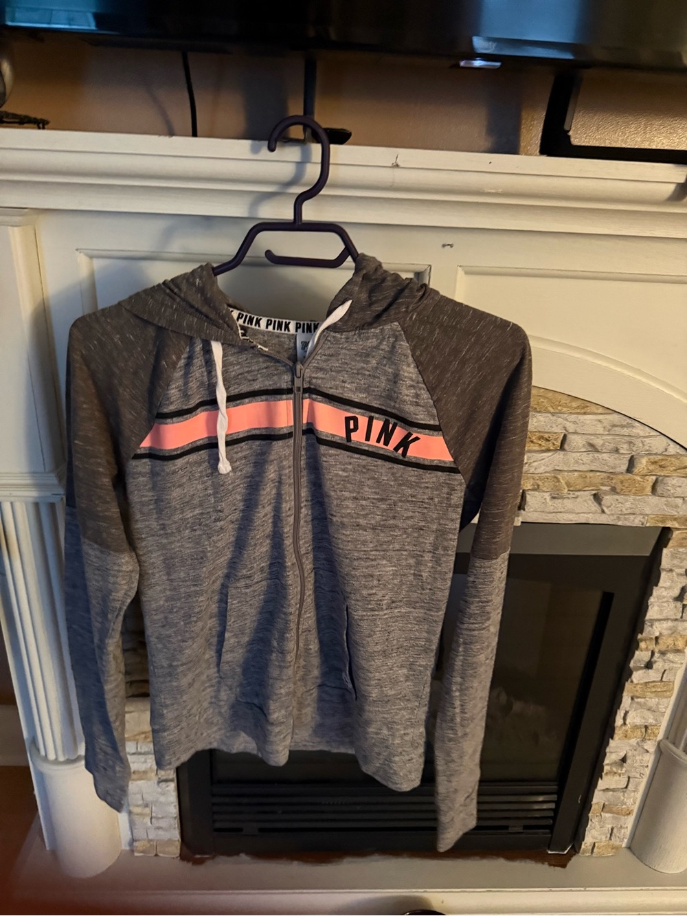 Y2K Victoria's Secret XS PINK Gray Hoodie with Pink Trim